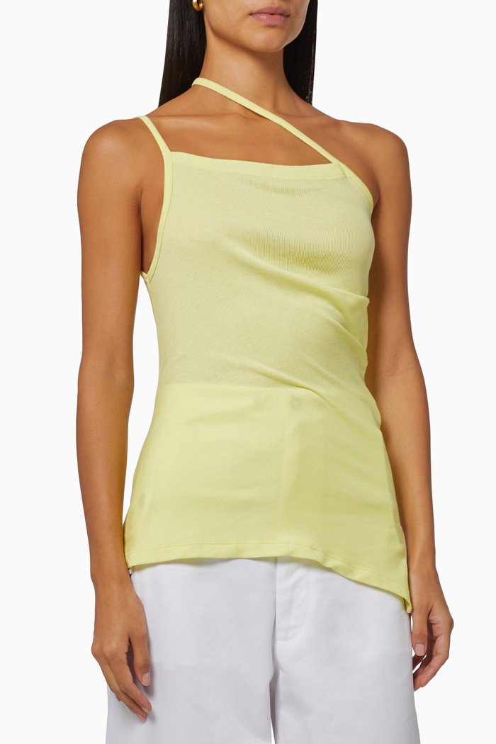

Ribbed Asymmetric Top in Jersey, Yellow