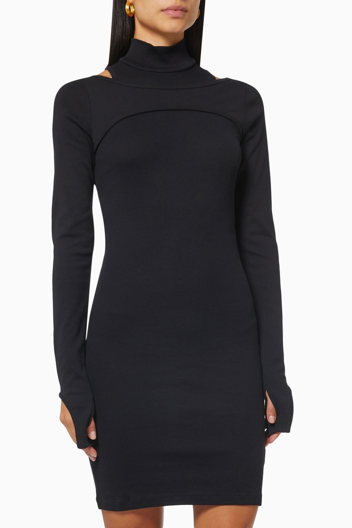 

Ribbed Cutout Dress in Jersey, Black