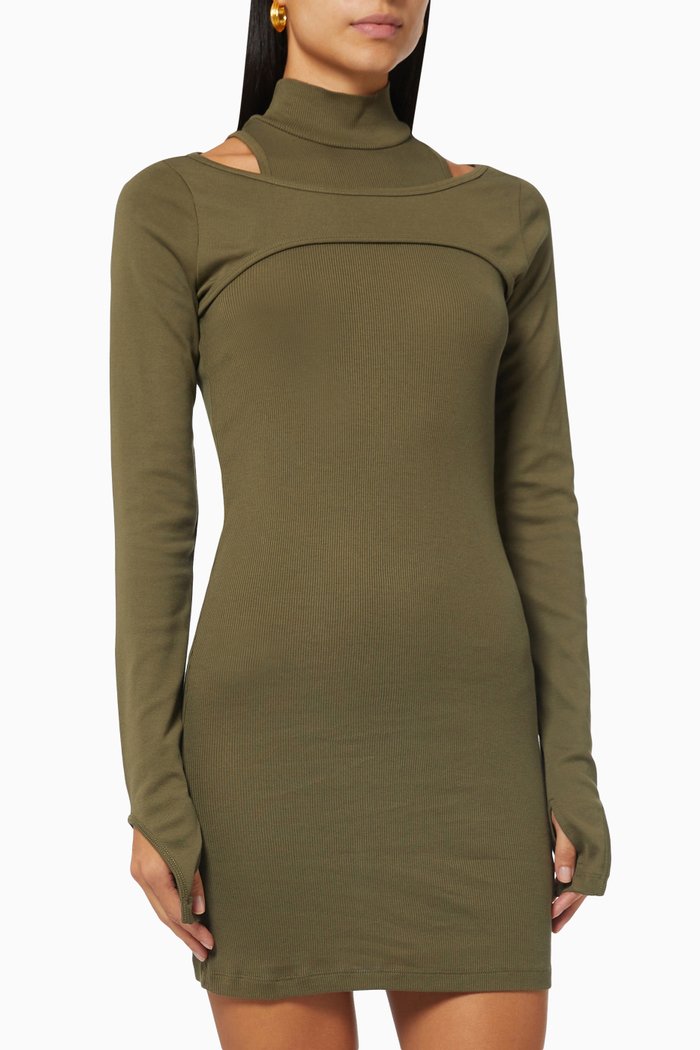 

Ribbed Cutout Dress in Jersey, Green