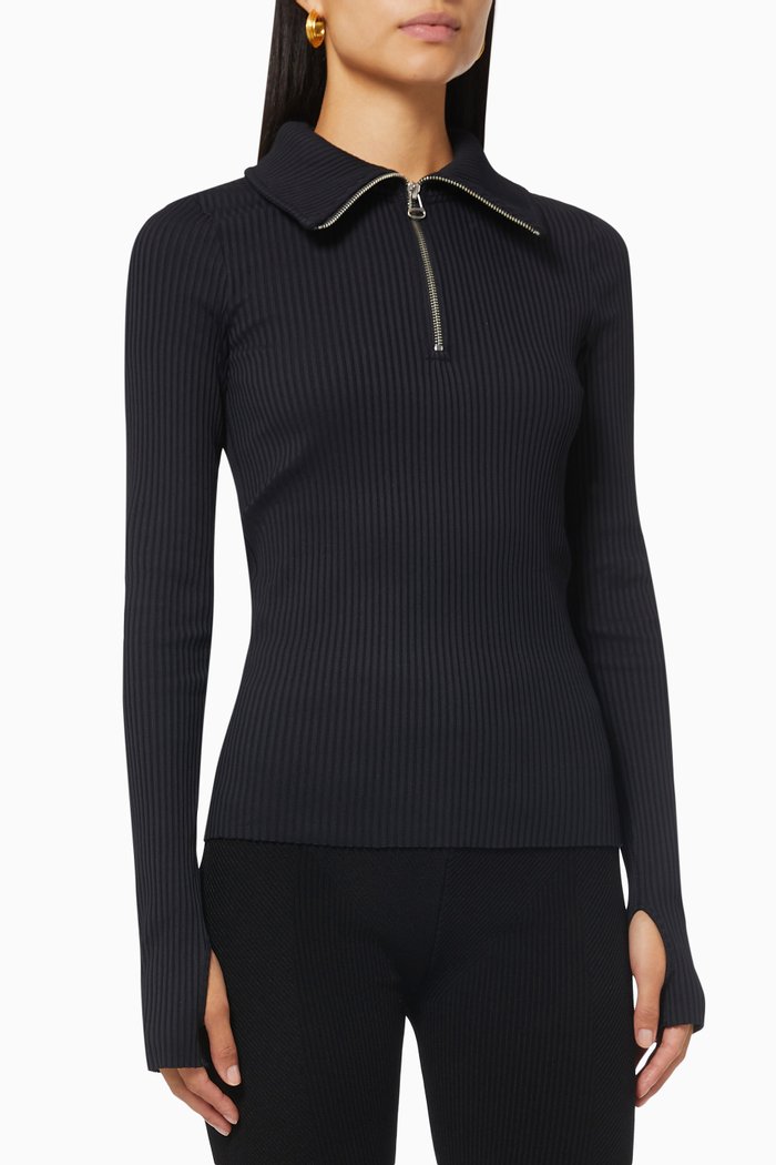 

Funnel Top in Ribbed Jersey, Black