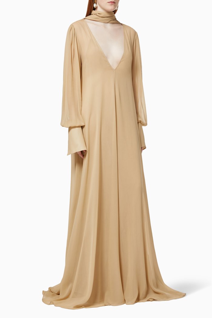 

Eclipse Billow Maxi Dress in Silk Georgette, Neutral