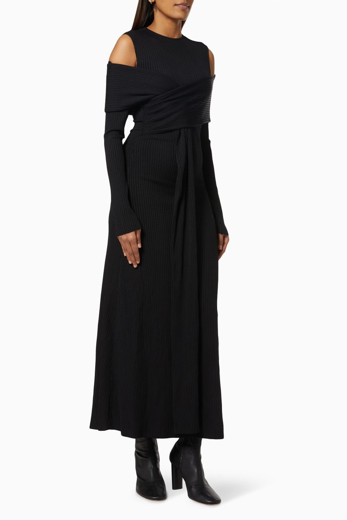 

Bandage Midi Dress in Ribbed Knit, Black