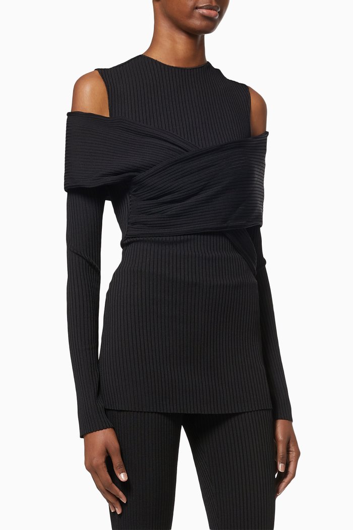 

Bandage Top in Ribbed Knit, Black