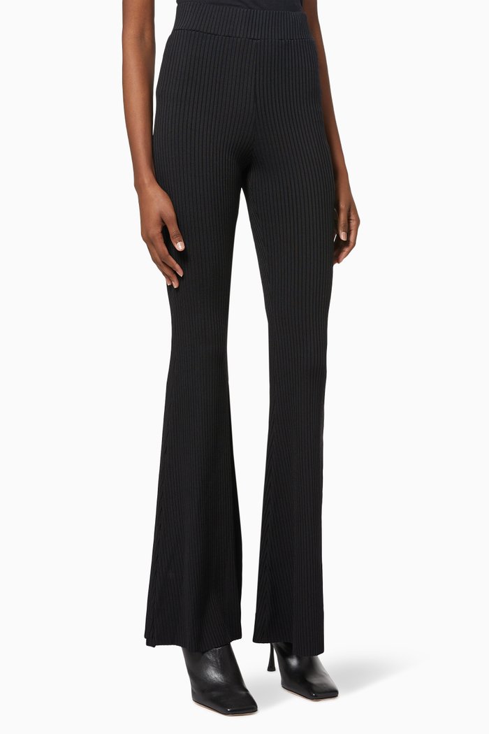 

Giza Flared Pants in Ribbed Knit, Black