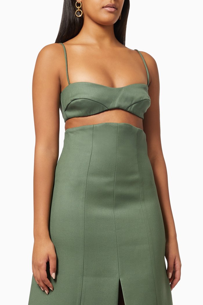 

Bound Tailored Bralette in Wool, Green