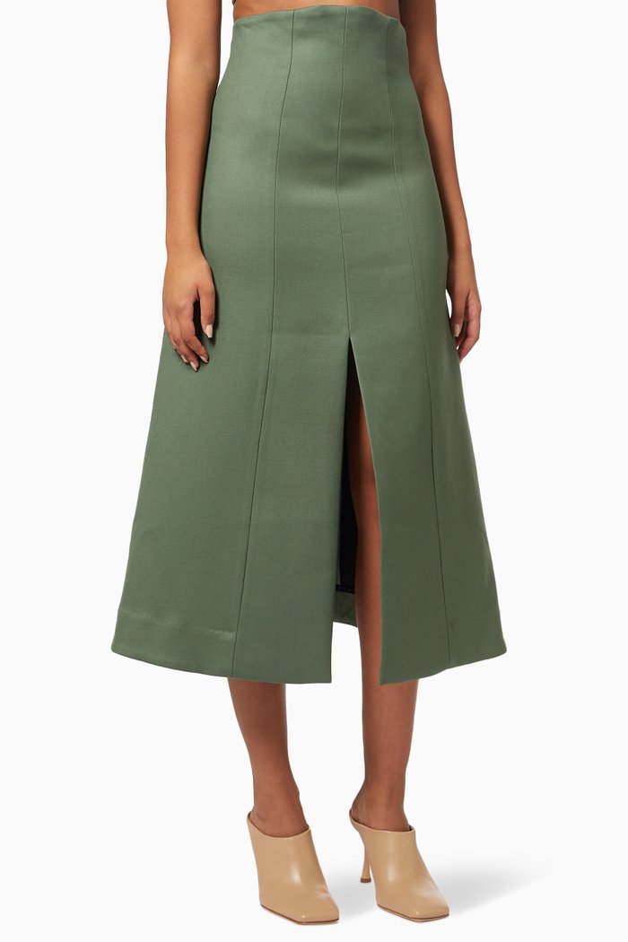 Girdle Midi Skirt in Twill, Green