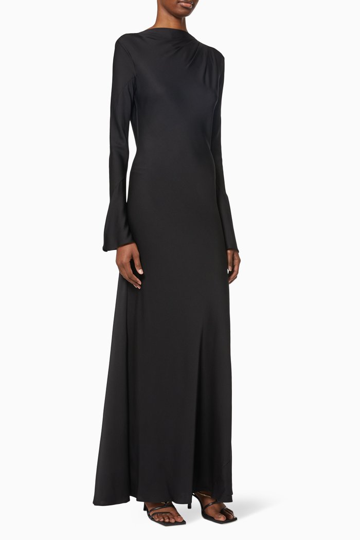 

Double Helix Maxi Dress in Silk Satin, Black