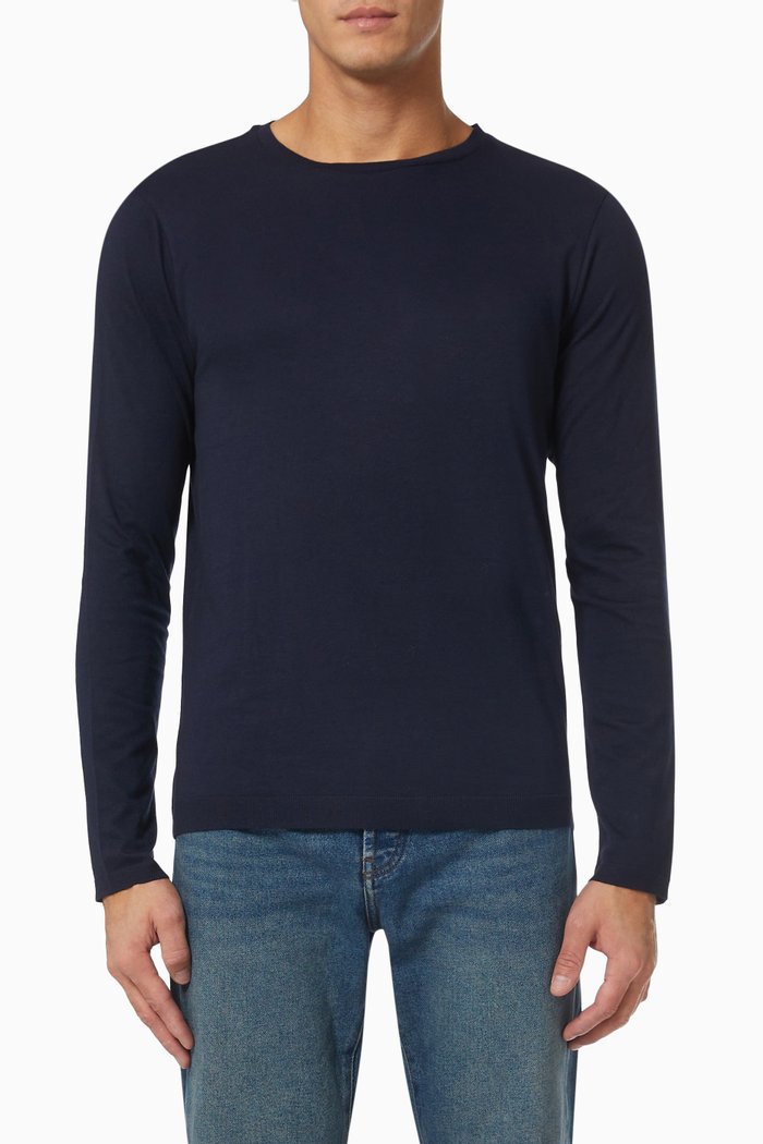 

Long Sleeve T-shirt in Cotton and Modal, Blue