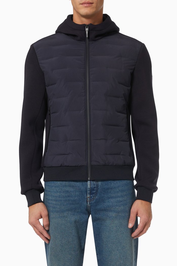 

Padded and Quilted Jacket with Feather Filling, Blue
