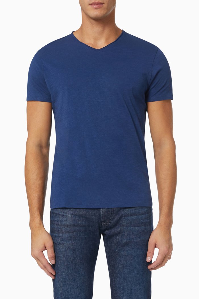 

V-neck T-shirt in Cotton, Blue