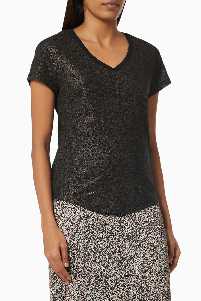 

V-neck T-shirt in Foil Linen, Black