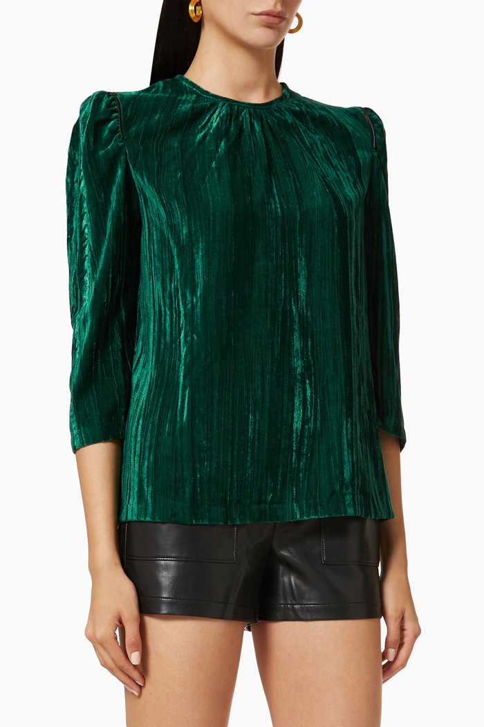 

Padded Shoulder Blouse in Crushed Velvet, Pink