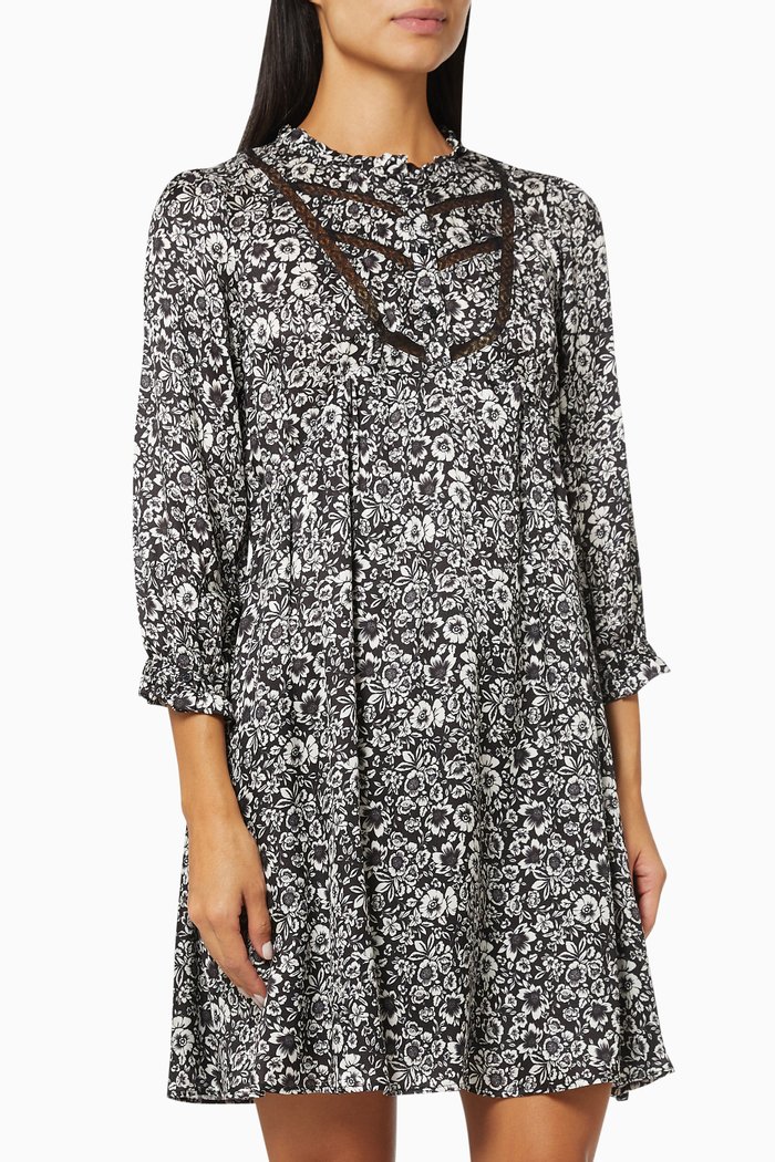 

Babydoll Floral Dress in Viscose Silk, Pink