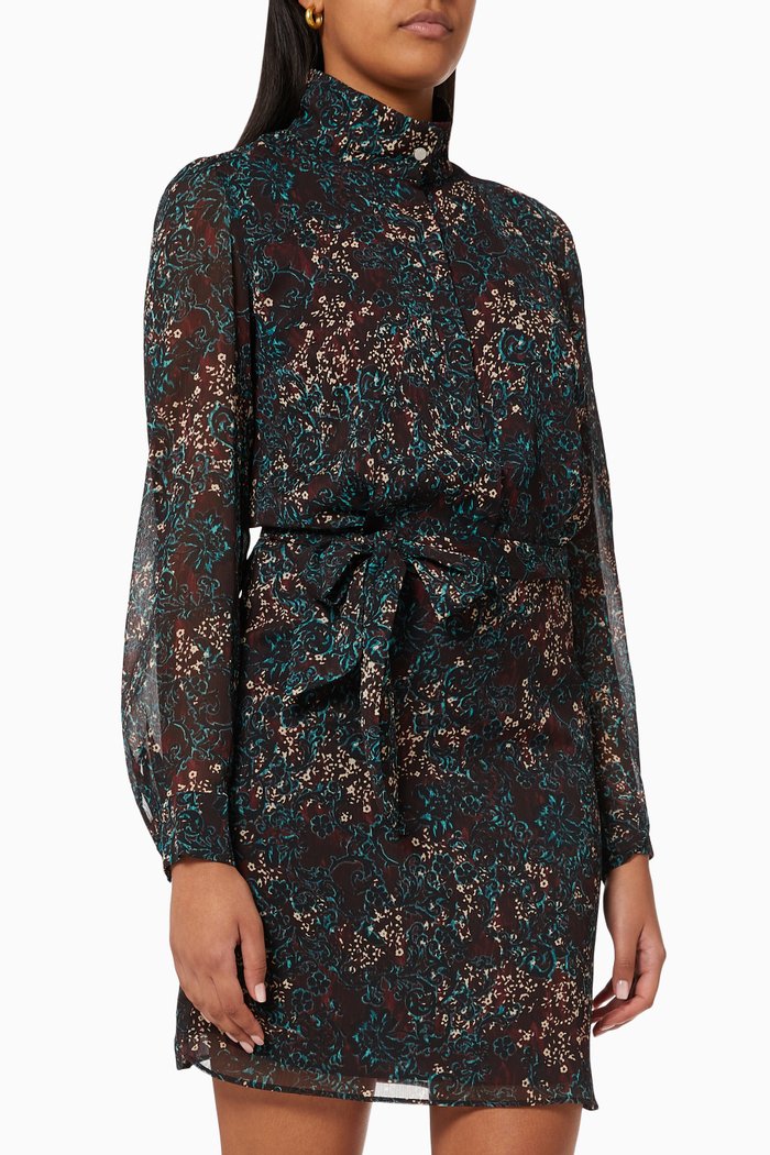 

Floral Arabesque Print Dress in Crepe, Purple