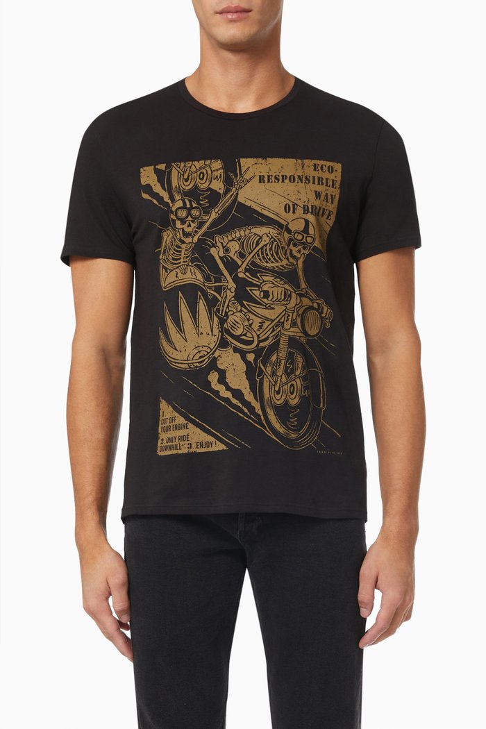 

Biker Graphic T-shirt in Cotton, Black