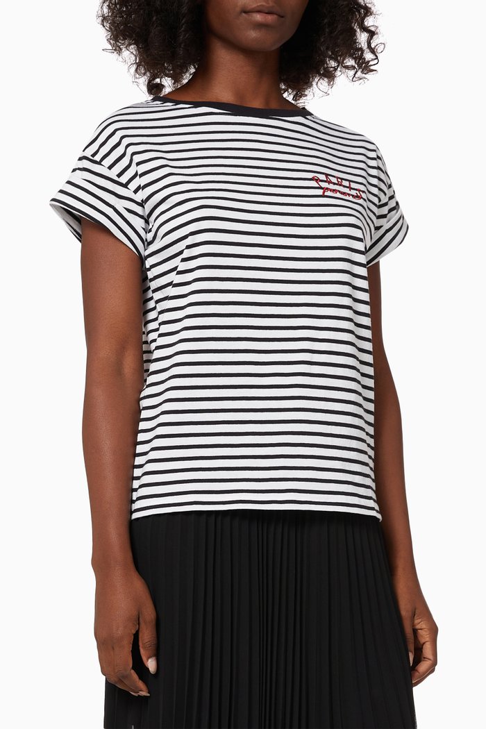 

Embroidered Sailor Stripe T-shirt in Cotton, White