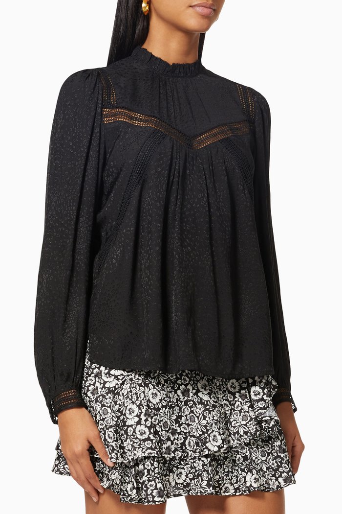 

Blouse with Lace in Animal Motif Jacquard Viscose, Pink