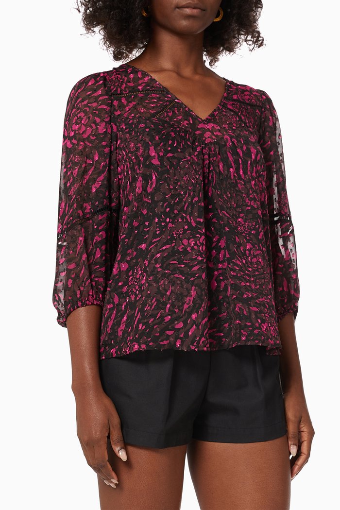 

Cosy Flowers Print Blouse in Dotted Swiss Voile, Pink