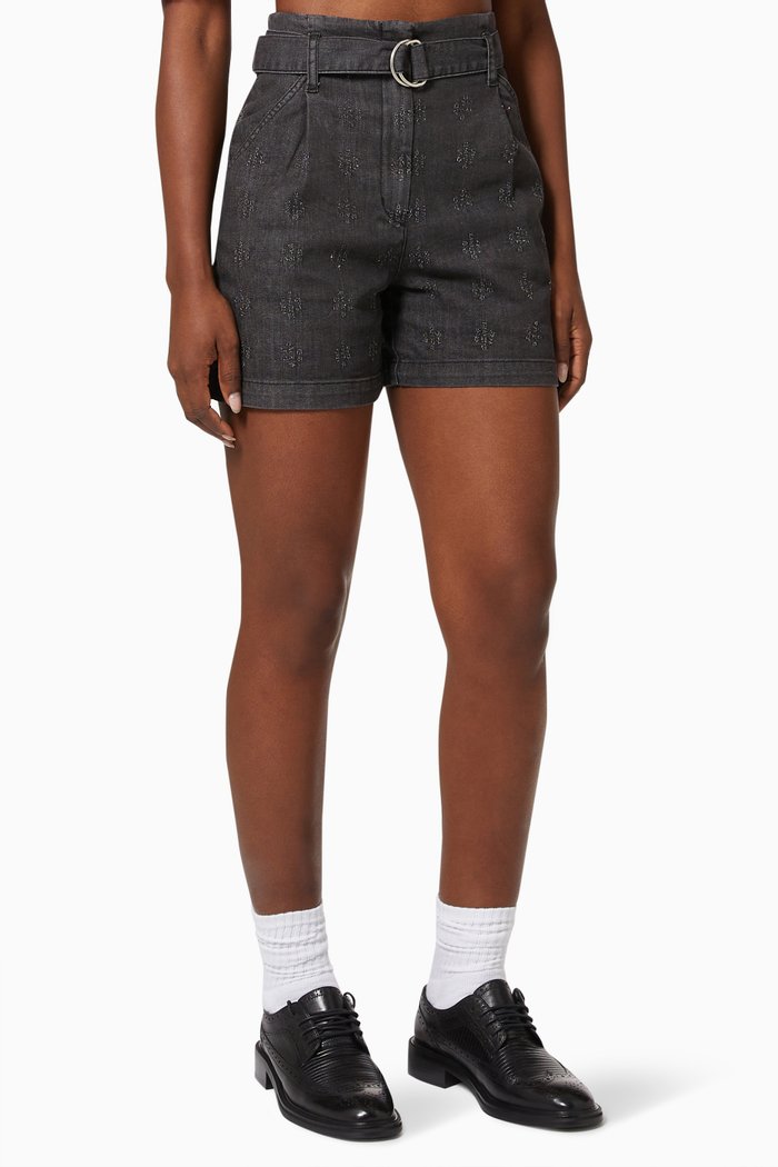 

High-waist Denim Shorts with Removable Belt, Pink