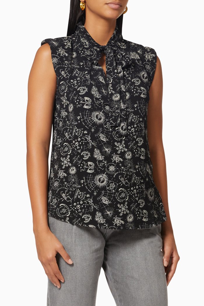 

Tattoo Print Top in Crepe, Black