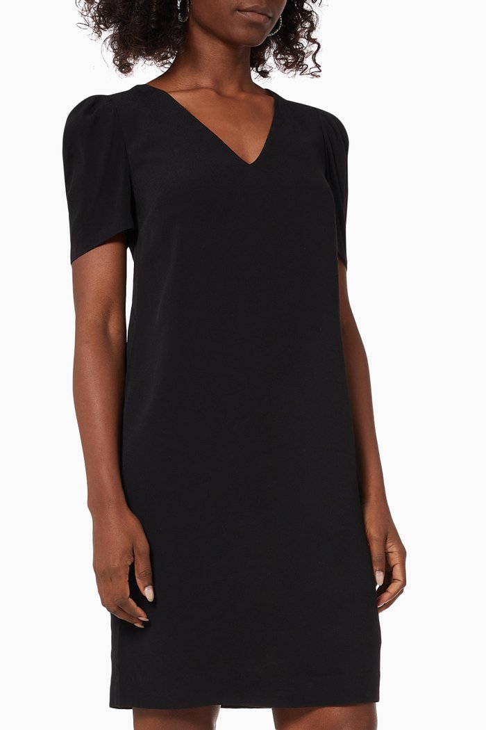 Dress with Lace in Crepe, Black