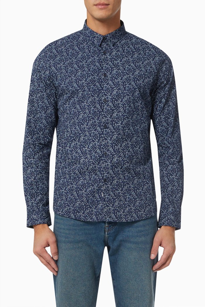 

Plant Print Shirt in Cotton, Blue