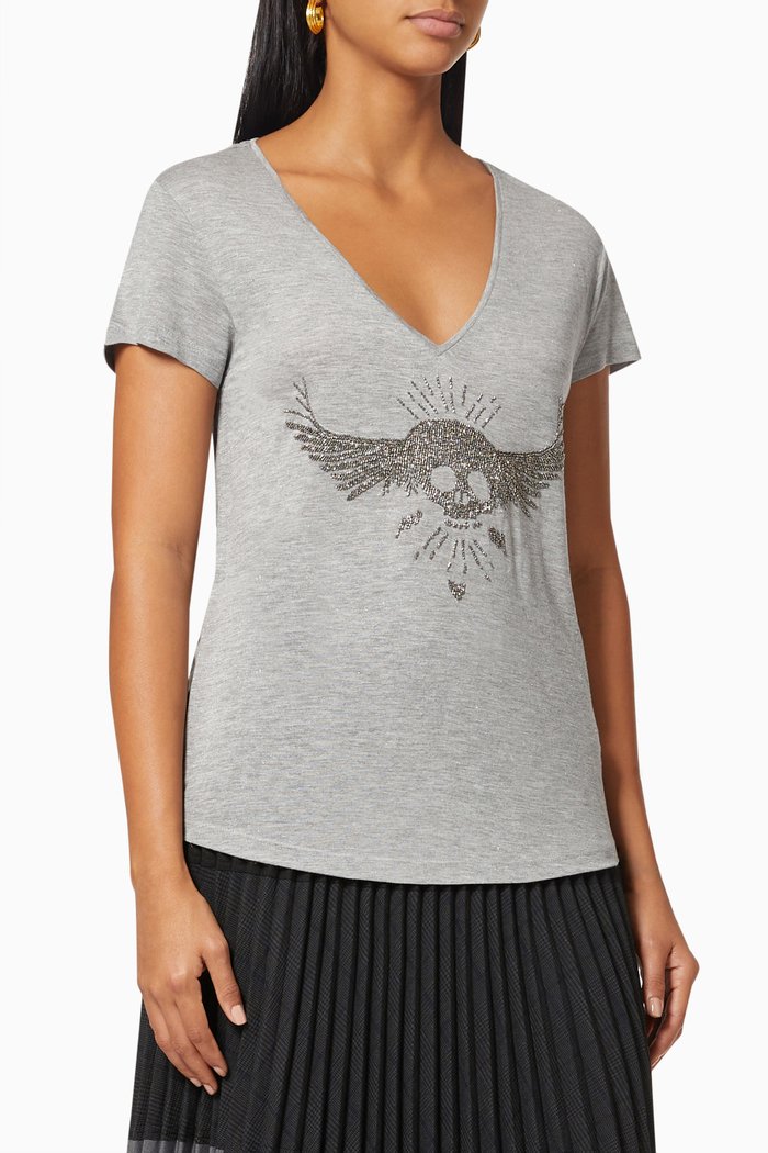 

Metallic Skull Graphic T-shirt in Cotton, Grey