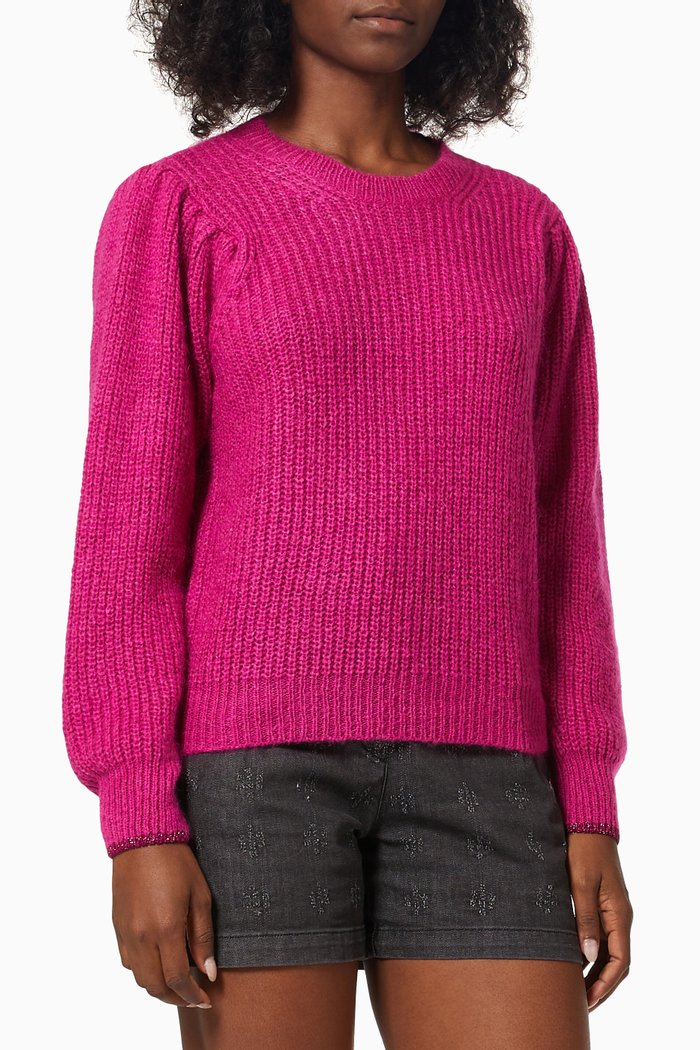 Metallic Touch Fluffy Sweater in Wool, Pink
