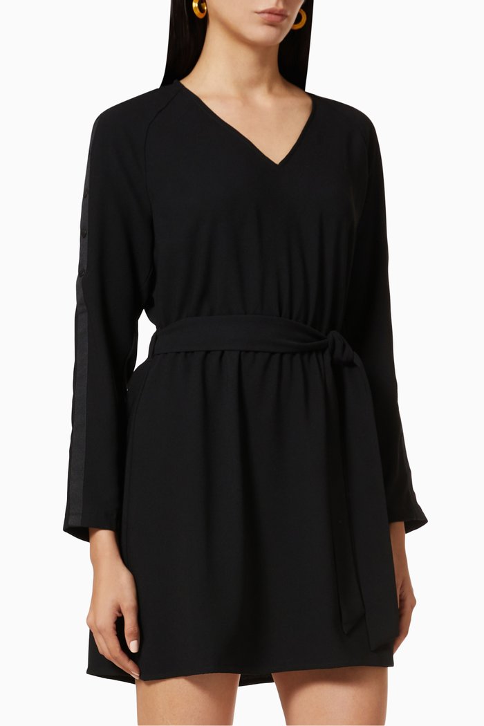 

Belted Mini Dress in Crepe, Black