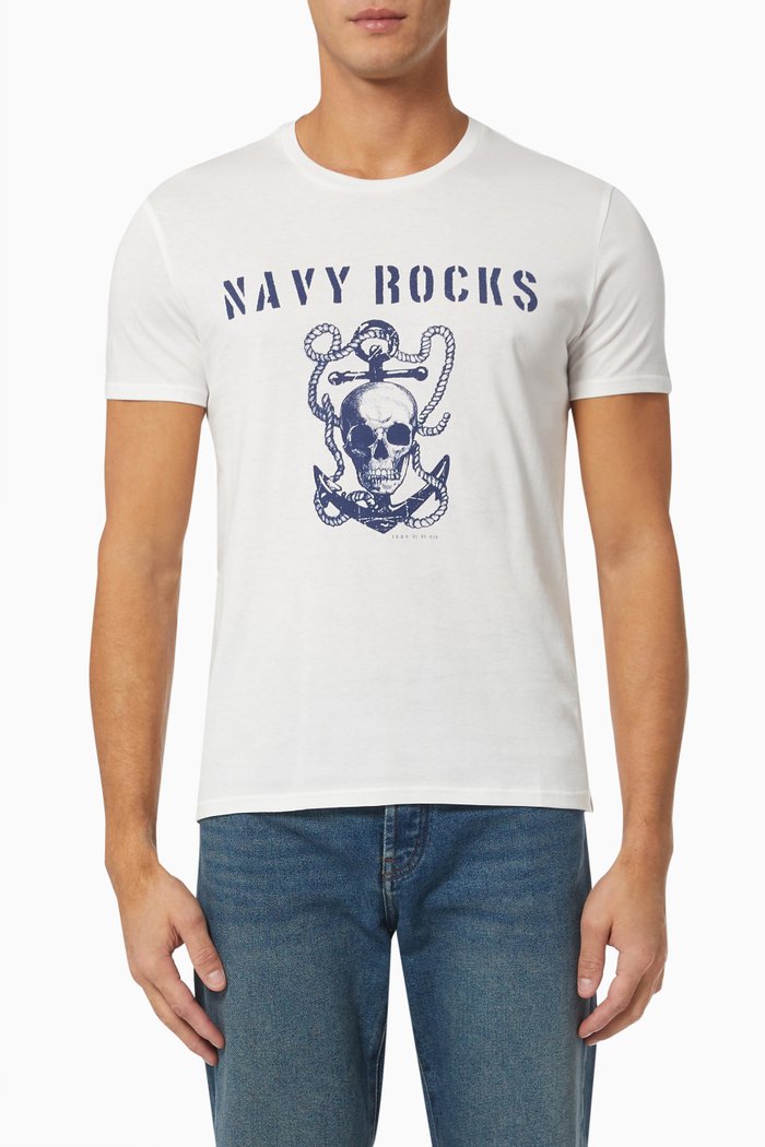 Anchor Print T-shirt in Cotton, Neutral