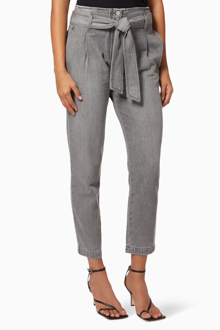 

High-waist Cropped Wide Jeans in Cotton, Grey
