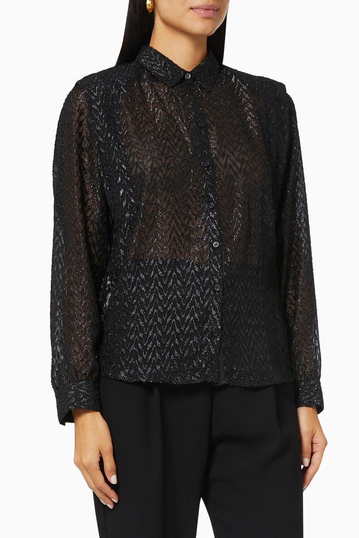 

Metallic Thread Shirt in Voile, Black
