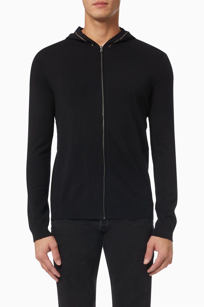

Hooded Cardigan with Stripes in Cotton, Black