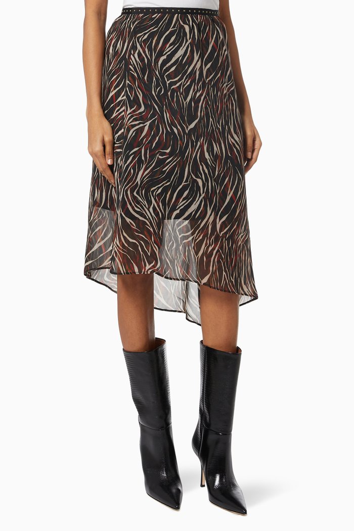 Asymmetrical Hem Skirt in Zebra-print Voile, Pink