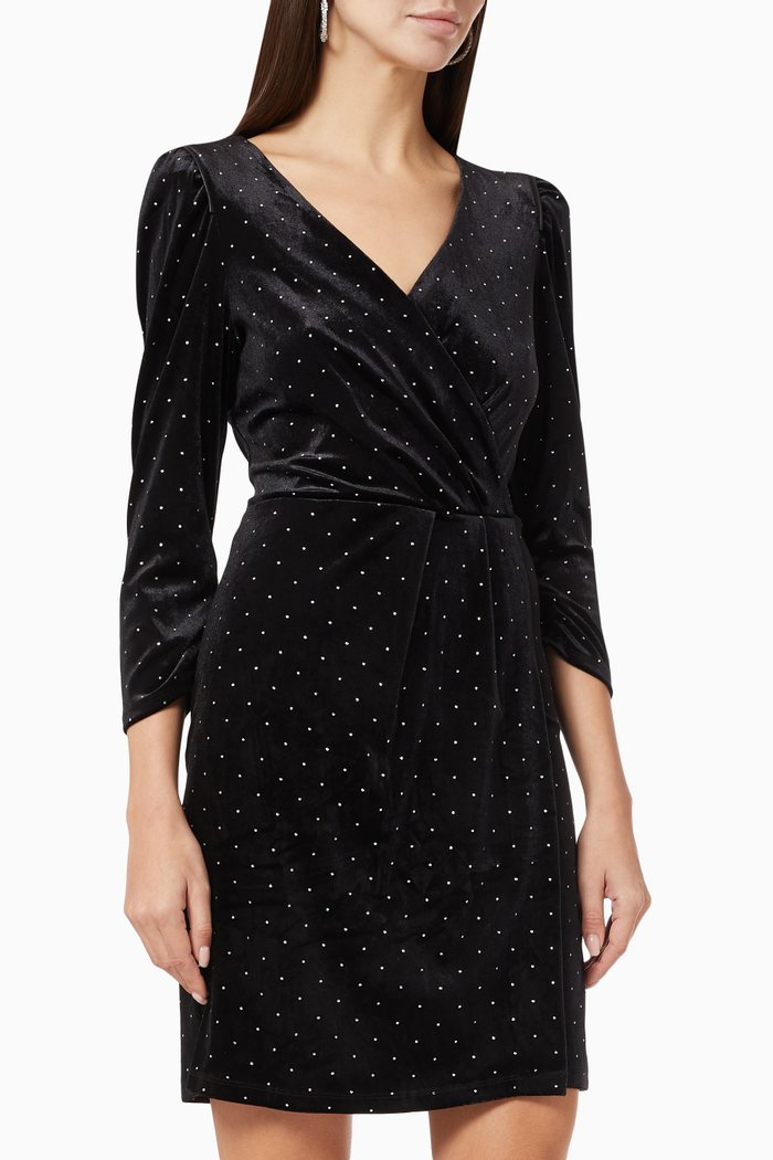 

Studded Wrap Dress in Velvet, Black