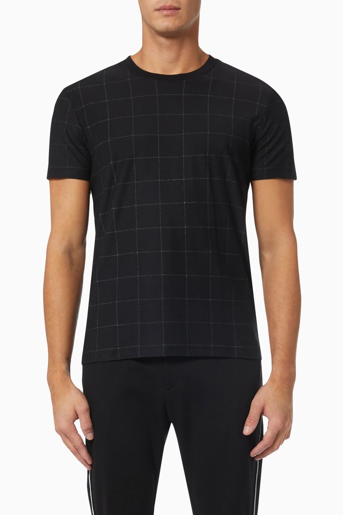 

Checks Print T-shirt in Cotton, Black