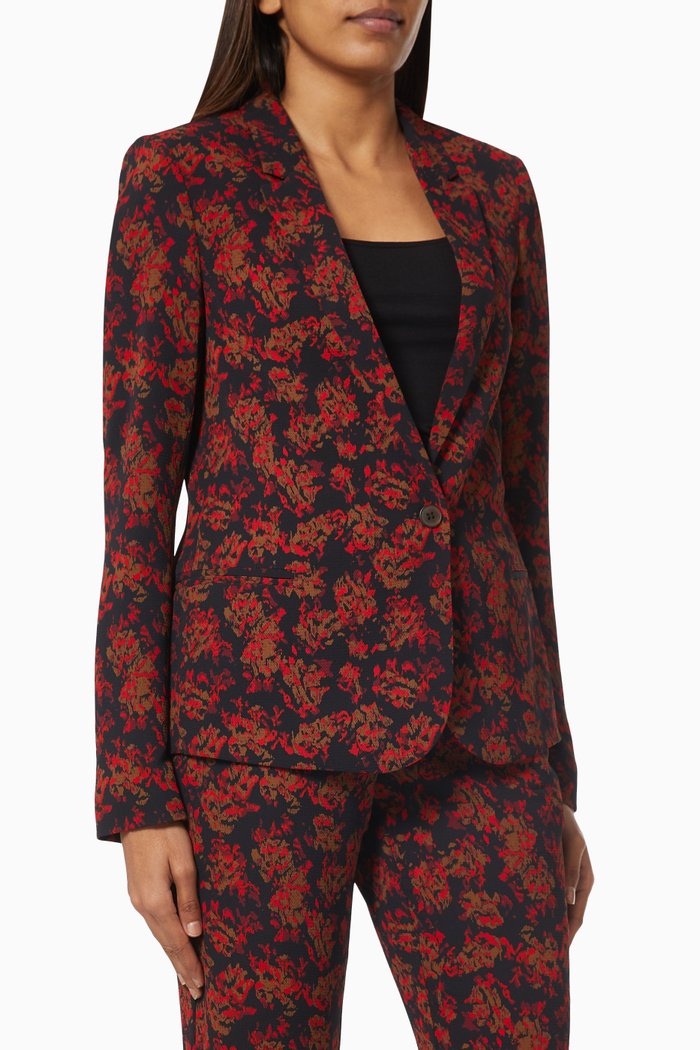 

Suit Jacket in Flower Outline Print Crepe, Black