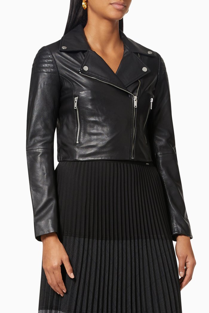 

Quilted Shoulder Jacket in Lambskin Leather, Black