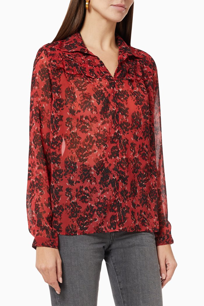 

Ruffle Blouse in Printed Floral Voile, Pink