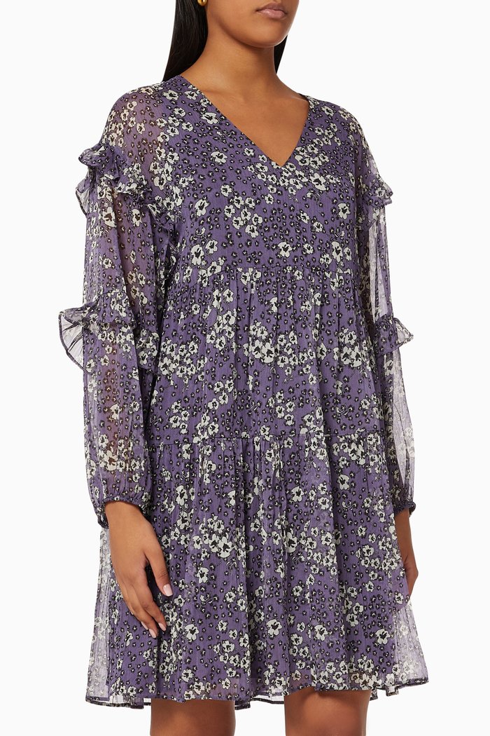 

Floral Print Dress in Crepe Voile, Pink