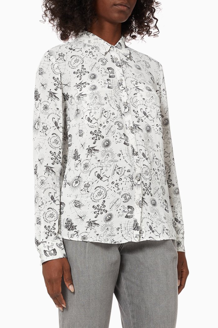 

Tattoo Print Shirt in Viscose Crepe, White