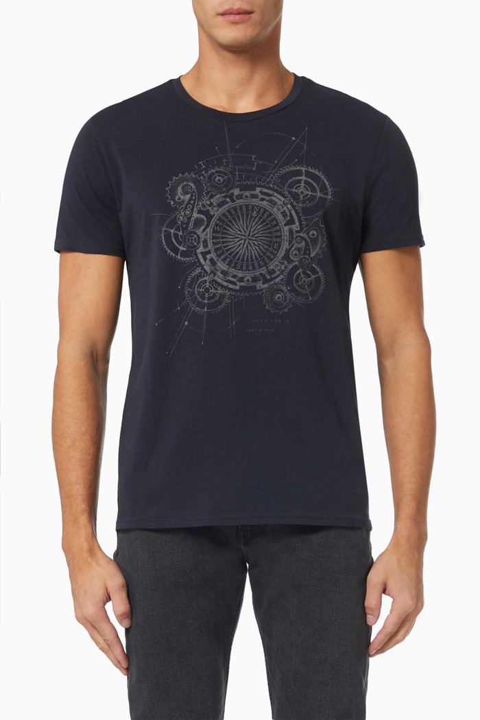 

Compass Print T-shirt in Cotton, Blue