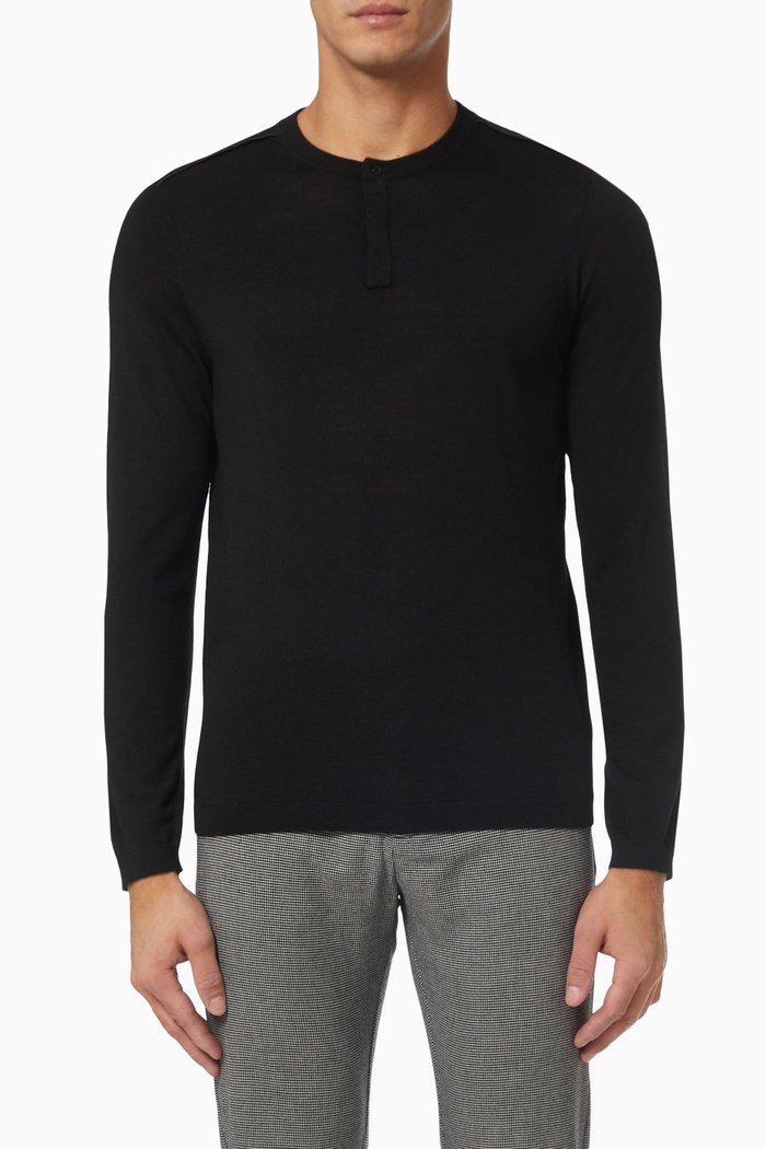 

Button-neck Sweater in Wool, Black