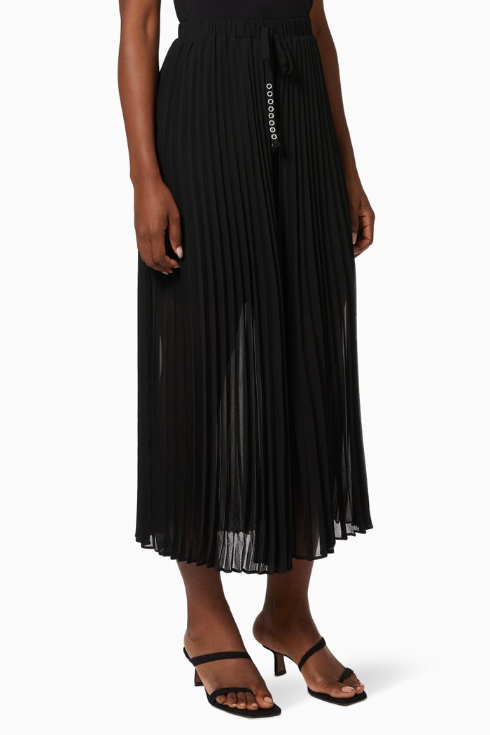 

Long Pleated Skirt in Voile, Black