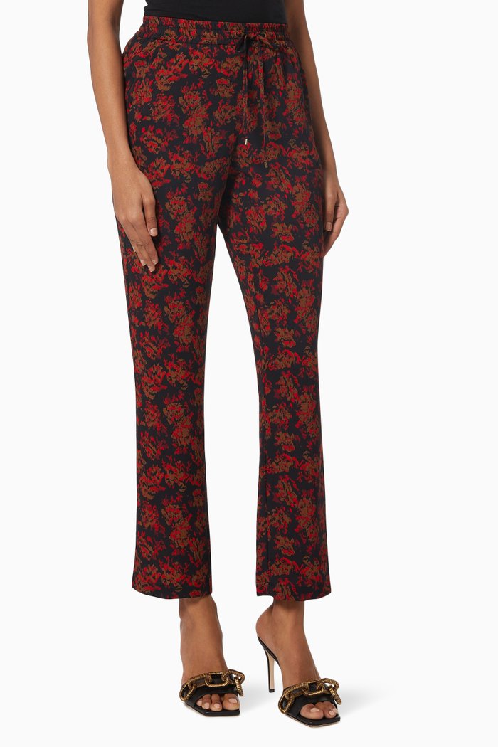 

Flowing Trousers in Floral Outline Print Crepe, Pink