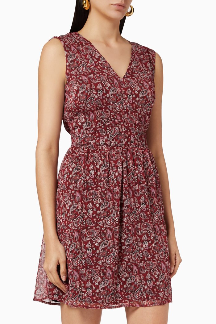 Dress in Metallic Paisley Print Voile, Pink