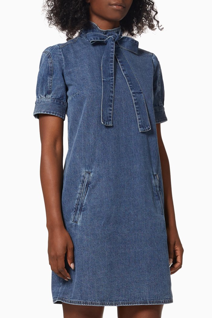 

Denim Straight Dress with Removable Tie, Pink