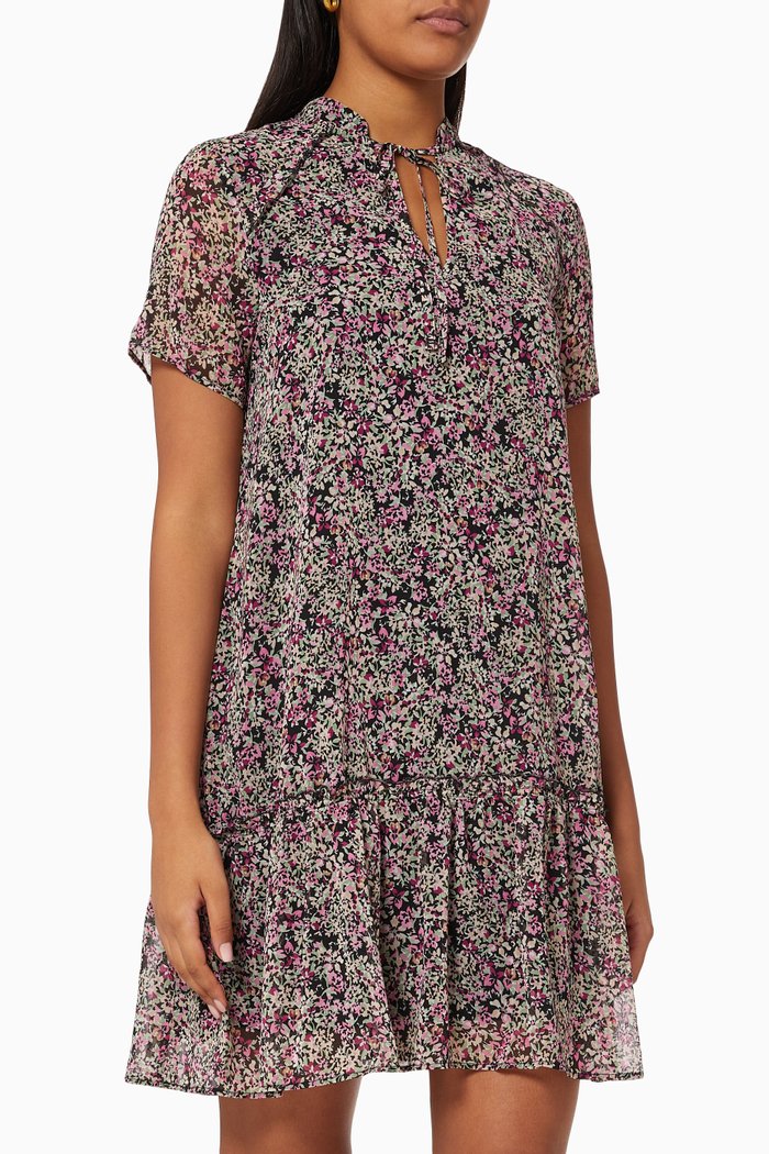 

Floral Print Ruffled Dress, Purple