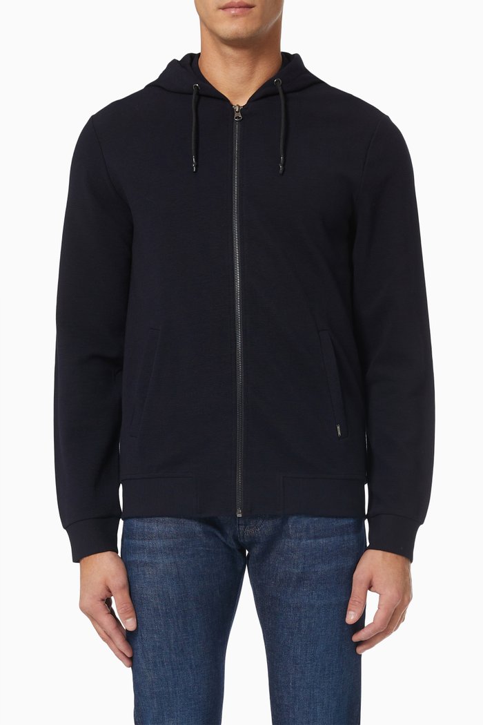 Textured Hooded Cardigan in Cotton, Blue