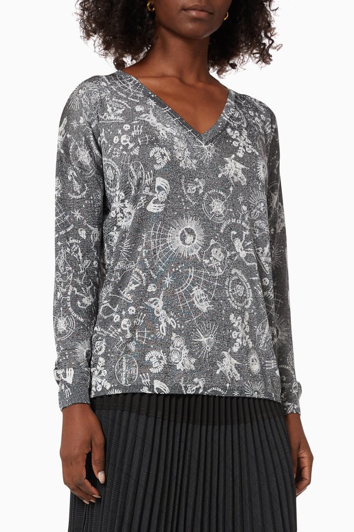 

Metallic Tattoo Print Knit Sweater, Pink